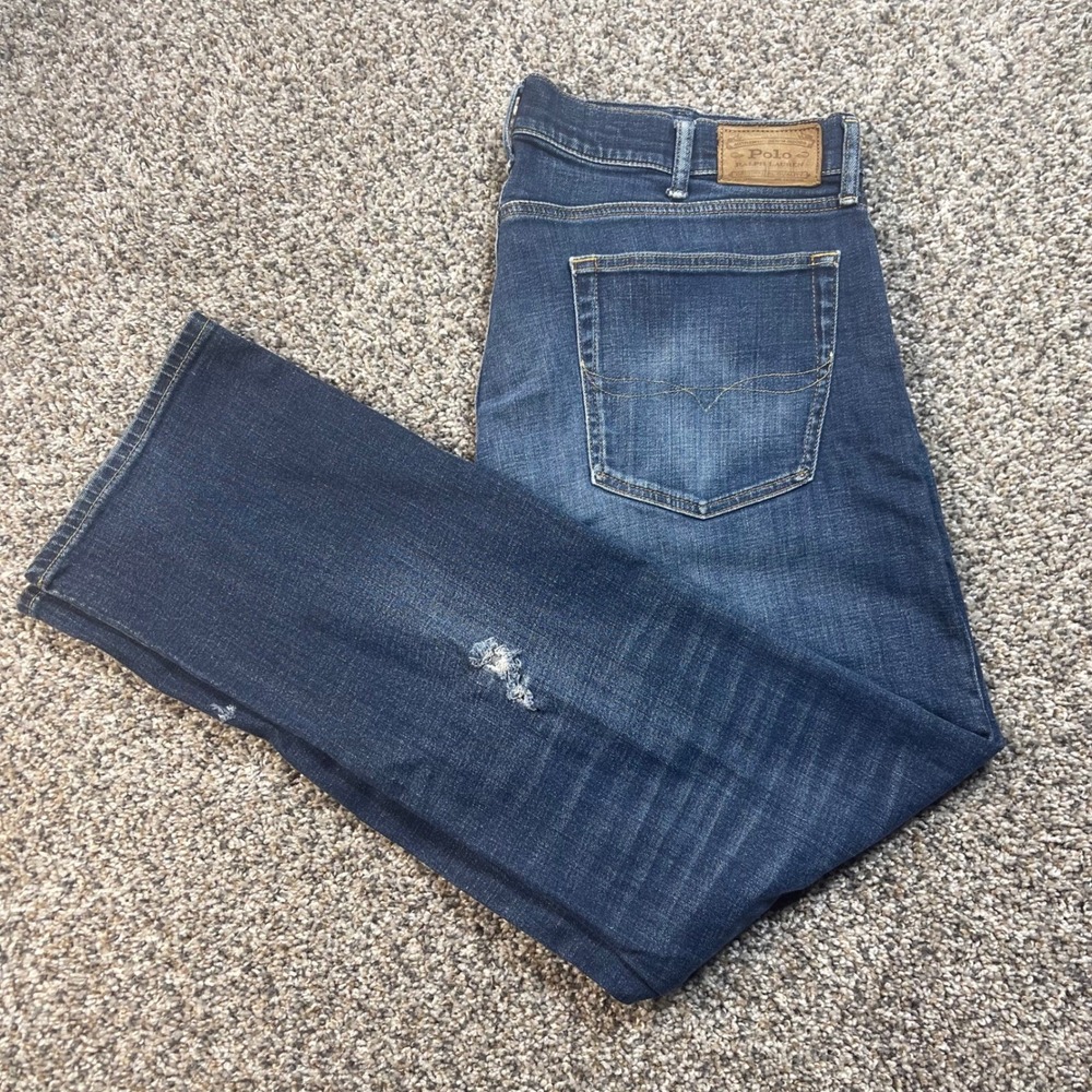 Polo Ralph Lauren Men's 38x31 Varick Slim Straight Jeans Dark Wash Blue Denim